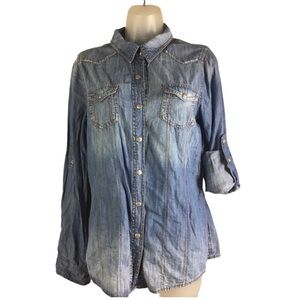 LIFE IN PROGRESS Womenswear Medium Chambray Shirt Long Sleeve Snap Closure